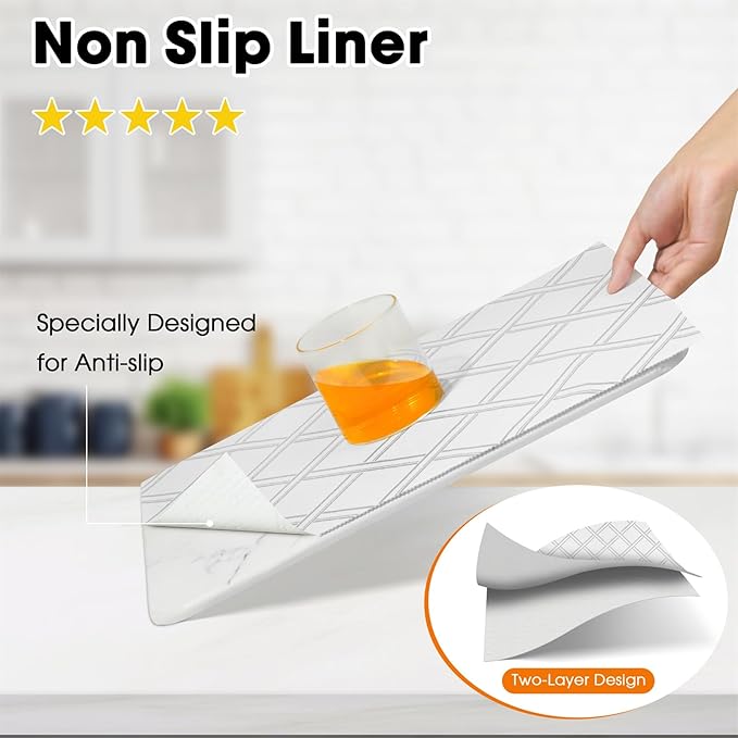 Gopas Drawer and Shelf Liner for Kitchen Cabinets Non-Adhesive, Non-Slip Cabinet Liner Shelf Paper Strong Grip Waterproof Easy to Clean for Kitchen Shelves Cupboard,Silver Geometric,12IN X 10FT