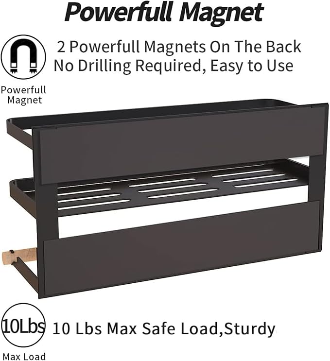 Magnetic Paper Towel Holder for Refrigerator,Magnetic Spice Rack with Paper Towel Rack Storage Organizer Fridge Shelf,Used for Kitchen,Bathroom, Drill Free (B-Black) (Black)