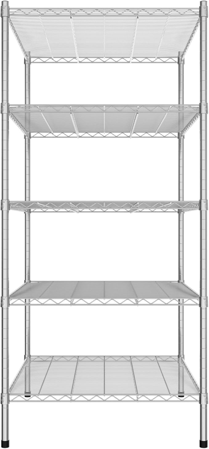 Commercial NSF Listed Chrome Stationary Wire Shelving Kit 30" x 36" x 64", with 5 Shelves Perfect for Warehouse, Walk-in Refrigerator, Freezer, Grocery Store, Restaurant, Dishroom