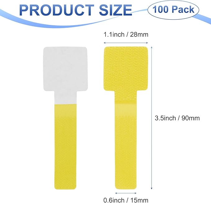 M METERXITY 100-Pack Hook and Loop Cable Ties, 3.5 x 1.1 Inch Adjustable Self-Adhesive Cord Organizer for Desk/Home/Wall/Office Essentials, Cable Management Under Desk [Yellow]