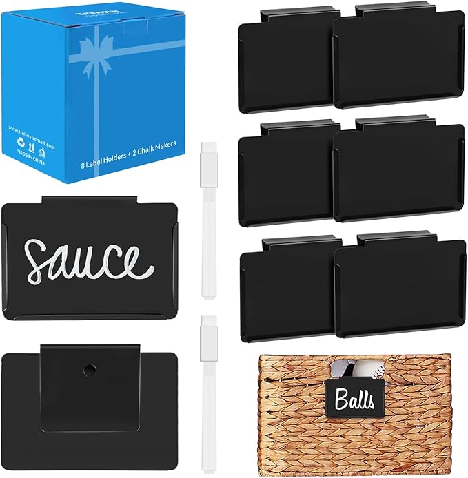 trohestar Metal Pantry Baskets Labels Clip On for Storage Bins | Edge Fold-Cream (Edge Fold-Black, 8 Metal Label Clip)