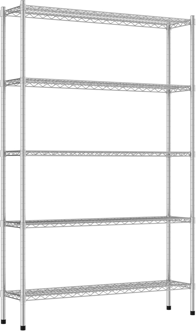 Commercial NSF Listed Chrome Stationary Wire Shelving Kit 12" x 48" x 74", with 5 Shelves Perfect for Warehouse, Walk-in Refrigerator, Freezer, Grocery Store, Restaurant, Dishroom