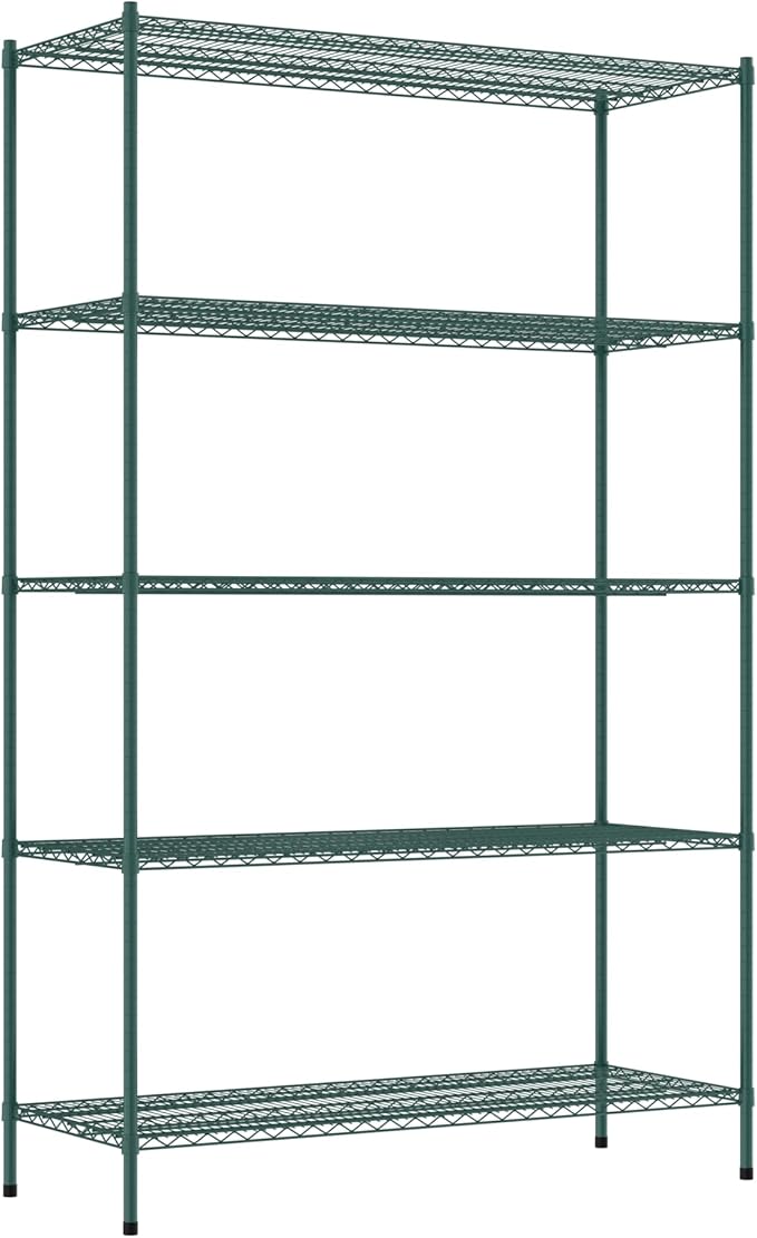Commercial NSF Listed Green Epoxy Stationary Wire Shelving Kit 24" x 60" x 96", with 5 Shelves Perfect for Warehouse, Walk-in Refrigerator, Freezer, Grocery Store, Restaurant, Dishroom