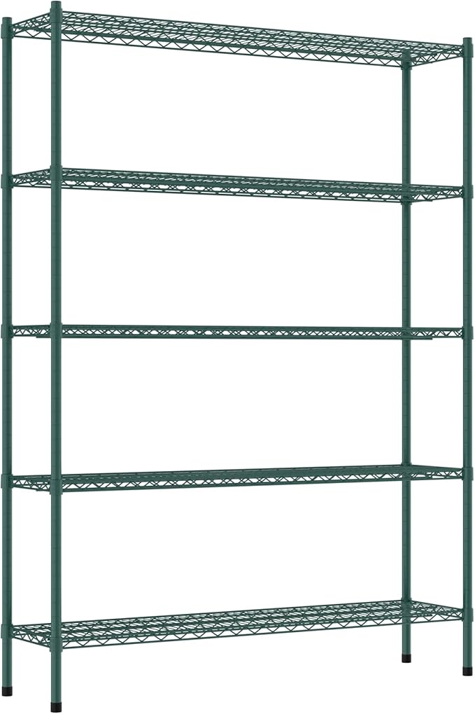 Commercial NSF Listed Green Epoxy Stationary Wire Shelving Kit 14" x 54" x 74", with 5 Shelves Perfect for Warehouse, Walk-in Refrigerator, Freezer, Grocery Store, Restaurant, Dishroom