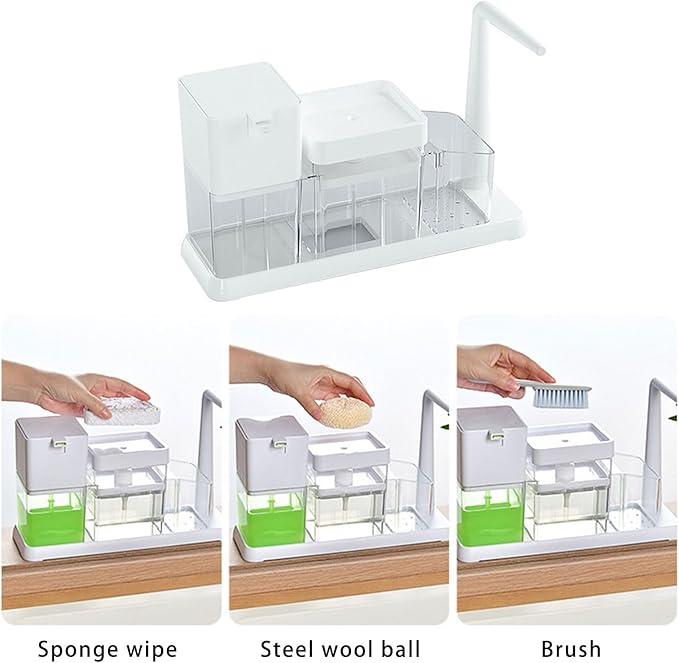 Press Styles Soap Dispenser Shelf Bathroom Counter Organizers Includes Detachable Storage Tray for Toothbrush Bathroom Soap Dispenser with Storage Tray