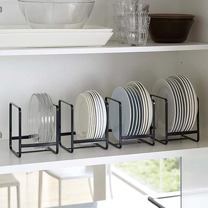 2PCS Plate Holders Organizer, Metal Dish Storage Dying Display Rack for Cabinet, Counter and Cupboard - Black， Small