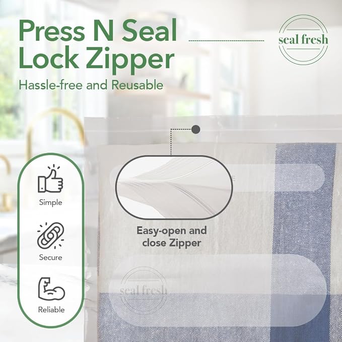Seal Fresh 10 Gallon Large Plastic Storage Bags – 24" x 24" (15 Count) – Reusuable XXL Extra Large Heavy Duty Clear Jumbo Freezer Zip Bags with Sealable Zipper Top For Clothes, Travel, Moving