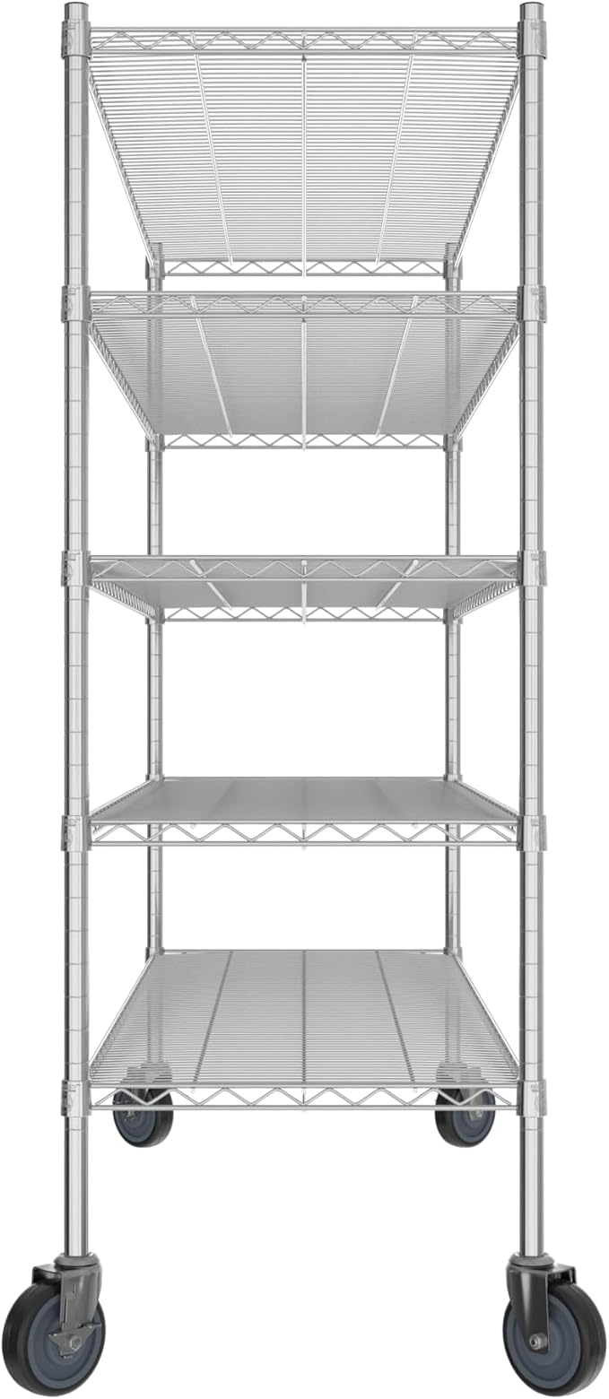 Commercial NSF Listed Chrome Mobile Wire Shelving Kit 21" x 60" x 60", with 5 Shelves Perfect for Warehouse, Walk-in Refrigerator, Freezer, Grocery Store, Restaurant, Dishroom