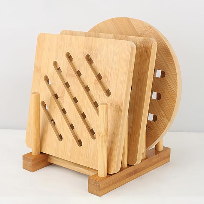 2 Pack Bamboo Dish Rack for Kitchen Cabinet and Countertop, Plate Organizer for Cabinet, Bowls, Cups, Utensils, Pot Lids and Bottles, Cutting Board Holder Stand and Storage.