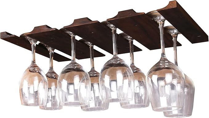 Wine glass holder-a wooden wine glass rack and goblet storage rack installed under the cabinet or countertop (Retro color)