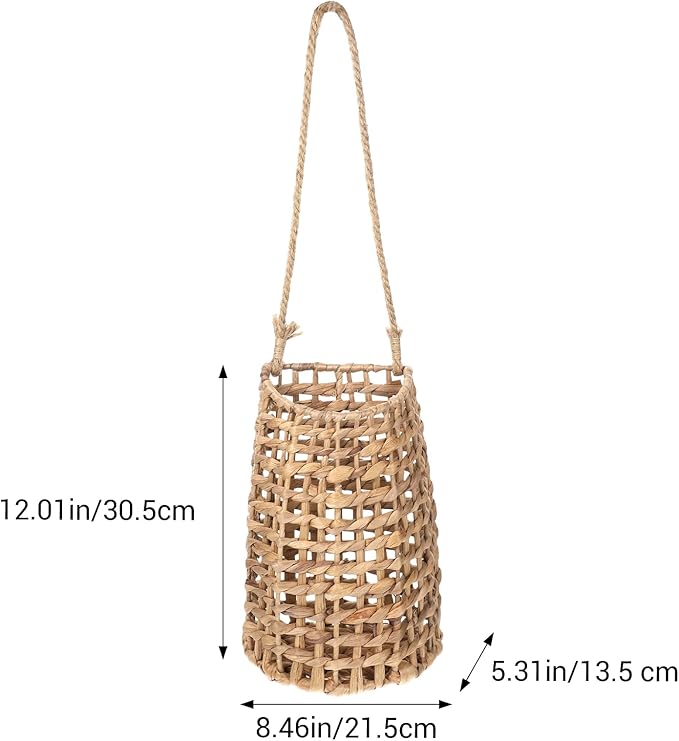 Woven Wall Hanging Basket, Boho Front Door Pocket Basket Open Weave Water Hyacinth Wall Farmhouse Decor Storage Organizer for Home Garden Pantry Kitchen