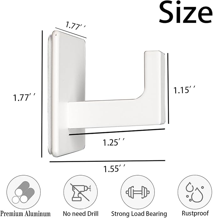 Vanloory Bath Towel Hooks, 6 Pack Self Adhesive Square Coat Hooks, Sturdy No Drilling Robe Hook, Heavy Duty Aluminum Clothes Hanger, Wall Hooks for Bathroom Bedroom Kitchen (2 in, White)