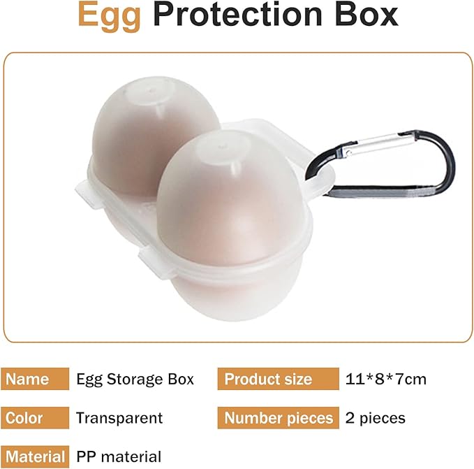 RoseFlower 2pcs Egg Holder Container, 2 Girds Plastic Egg Storage Box Shockproof Protection, Portable Egg Tray Carriage Dispenser for Camping Picnic Travel Kitchen Refrigerator Outdoor, Clear