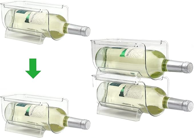 OKITCHEN Set of 4 Refrigerator Wine Rack, Cabinet Water Bottles Storage Organizer, Stackable Wine Rack for Kitchen Countertop Save Space, 1-Bottle 4 Packs