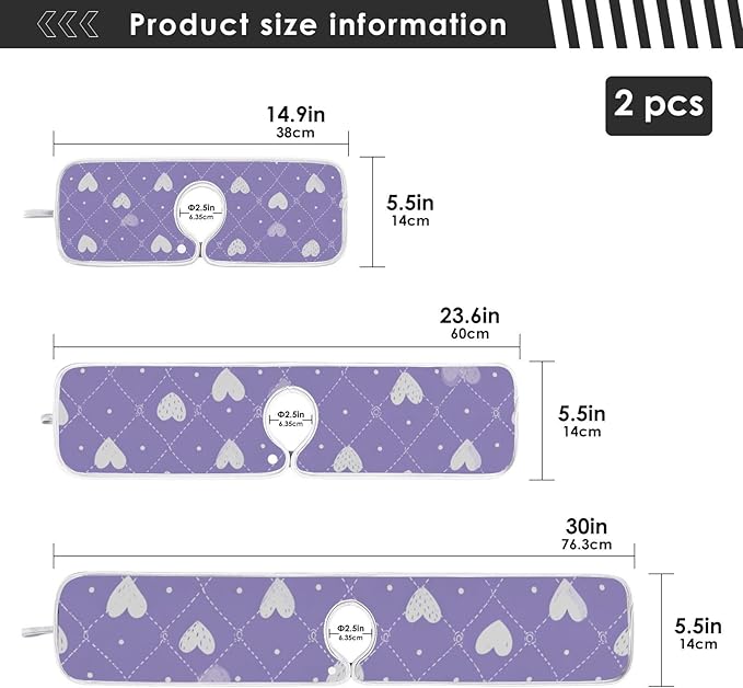 2 PCS Kitchen Sink Splash Guard 30 Inch Faucet Mat for Kitchen Sink Bathroom Sink Faucet Absorbing Drip Drain Mat Pad Microfiber Soft Washable Valentine Purple Colorful Hearts