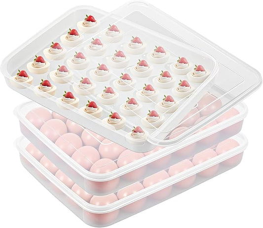 3 Pack Deviled Egg Containers with Lid - Stackable Egg Trays for Deviled Eggs, 90 Slots Plastic Eggs Holder for Refrigerator, Party, Travel (13.58 x 10.23 x 1.96 inches, Clear, BPA-Free)