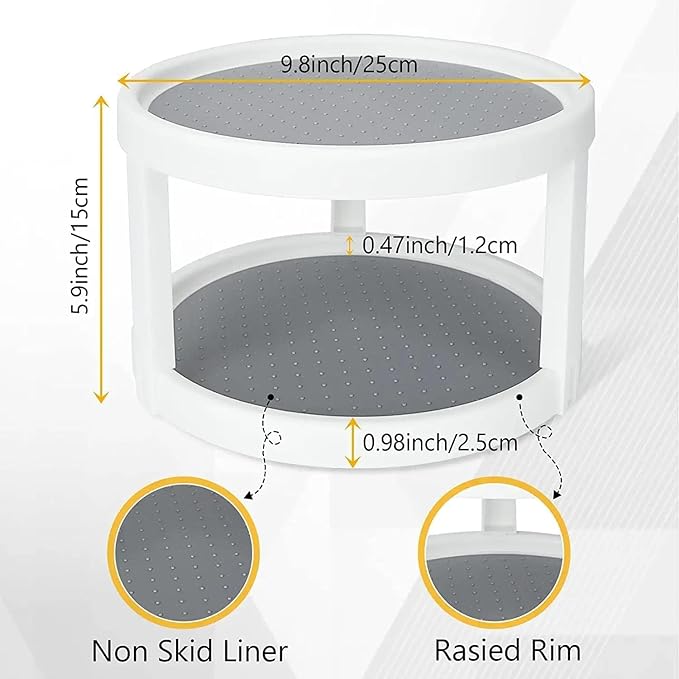 Lazy Susan Organizer, 2 Tier Non Skid Spice Rack Turntable,10-Inch 360 Degree Rotating Seasoning Organizer, for Pantry Cabinet, Kitchen, Countertop, Vanity Display Stand