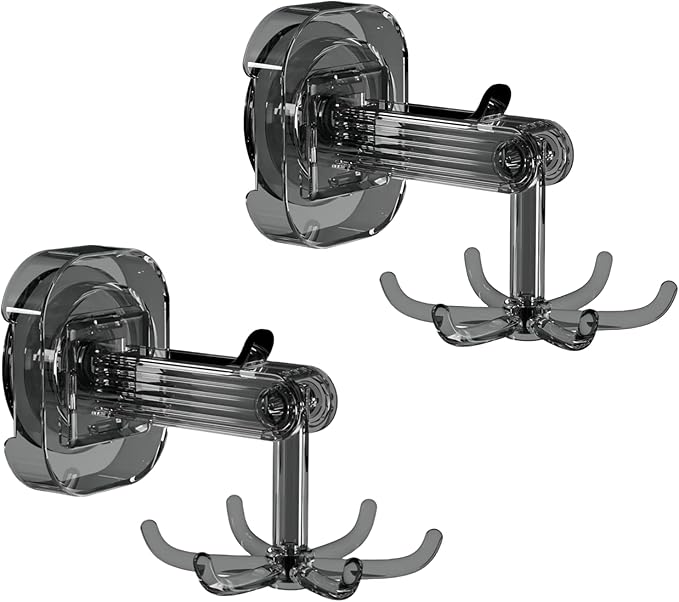 Hanging Utensil Holder Hooks Kitchen Utensil Hanger Wall Mount 360° Rotating Folding Hook Strong Suction Cup Hook Utensil Rack with 6 Hooks for Kitchen Bathroom Cabinet (Transparent Grey)