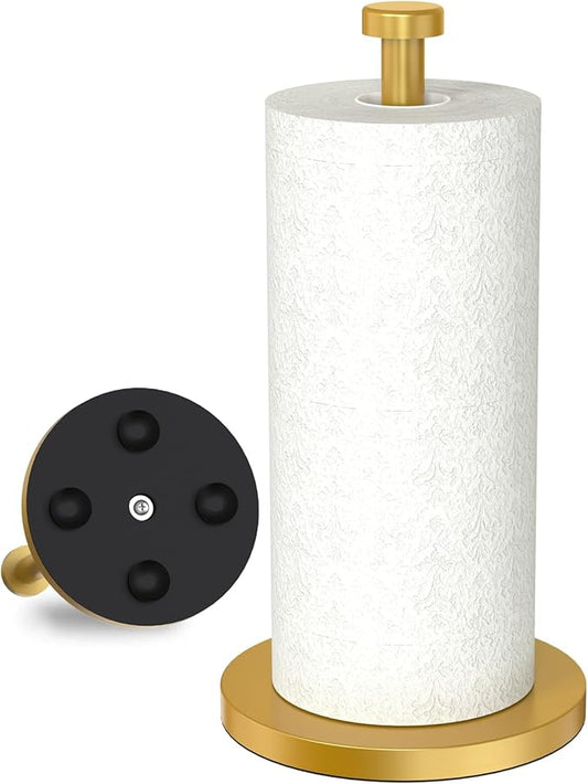 VEHHE Gold Paper Towel Holder Stand, Paper Towel Holder with Weighted Base and Suction Cups for Kitchen Bathrooms