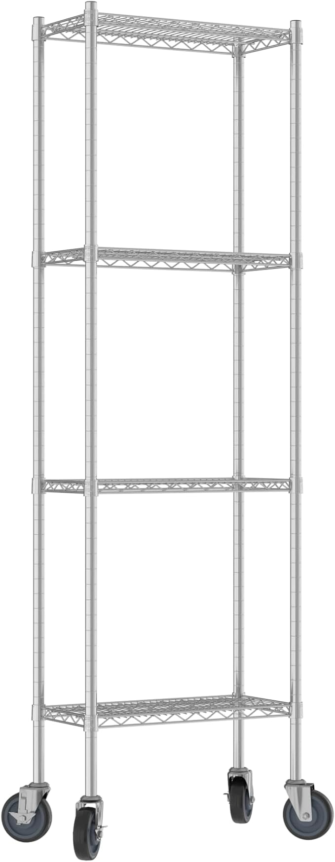 Commercial NSF Listed Chrome Mobile Wire Shelving Kit 12" x 24" x 80", with 4 Shelves Perfect for Warehouse, Walk-in Refrigerator, Freezer, Grocery Store, Restaurant, Dishroom