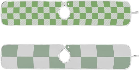 2 PCS Kitchen Sink Splash Guard 30 Inch Faucet Mat for Kitchen Sink Bathroom Sink Faucet Absorbing Drip Drain Mat Pad Microfiber Soft Washable Checkered Green and White