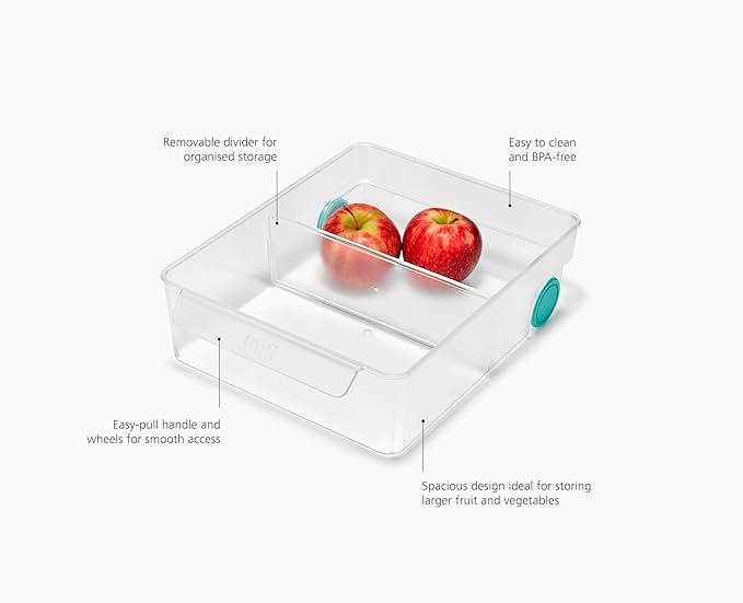 Joseph Joseph FridgeStore XL Fridge Storage Drawer Caddy – Extra-Large Organizer with Handle and Wheels for Easy Access, BPA-Free