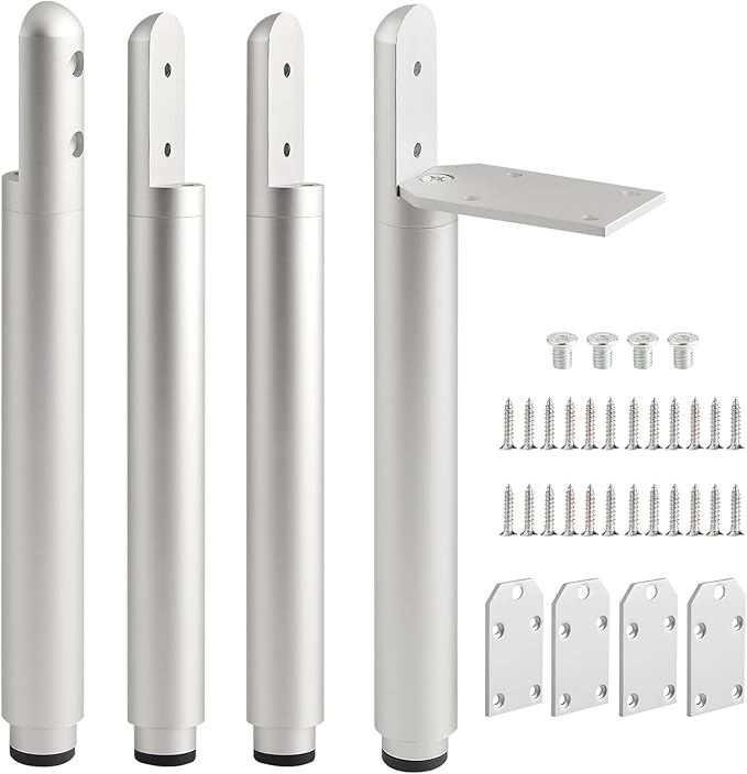4 Pack Adjustable Cabinet Feet Silver 7.2-9.6 Inch Legs for Furniture Risers Nightstand Legs Replacement Support Feet Table Base Height Extenders Dresser Legs