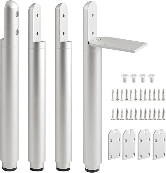 4 Pack Adjustable Cabinet Feet Silver 7.2-9.6 Inch Legs for Furniture Risers Nightstand Legs Replacement Support Feet Table Base Height Extenders Dresser Legs