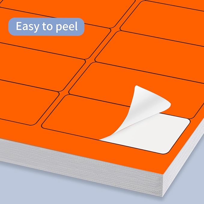 Yegawen 1" x 2-5/8" Address Labels 600 Labels Sticker Paper for Laser/Ink Jet Printer mailing Labels 8.5"×11" Fluorescent Orange 30 per Sheet
