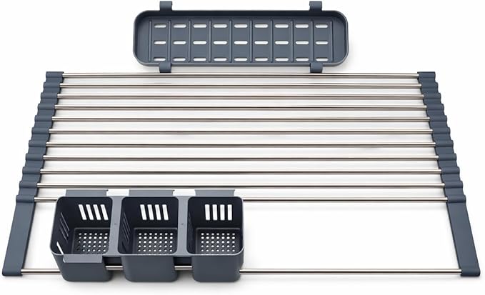 Roll Up Dish Drying Rack Over the Sink, Expandable Stainless Steel Foldable Kichen Sink Drainer, Heat Resistant Space Saving Design