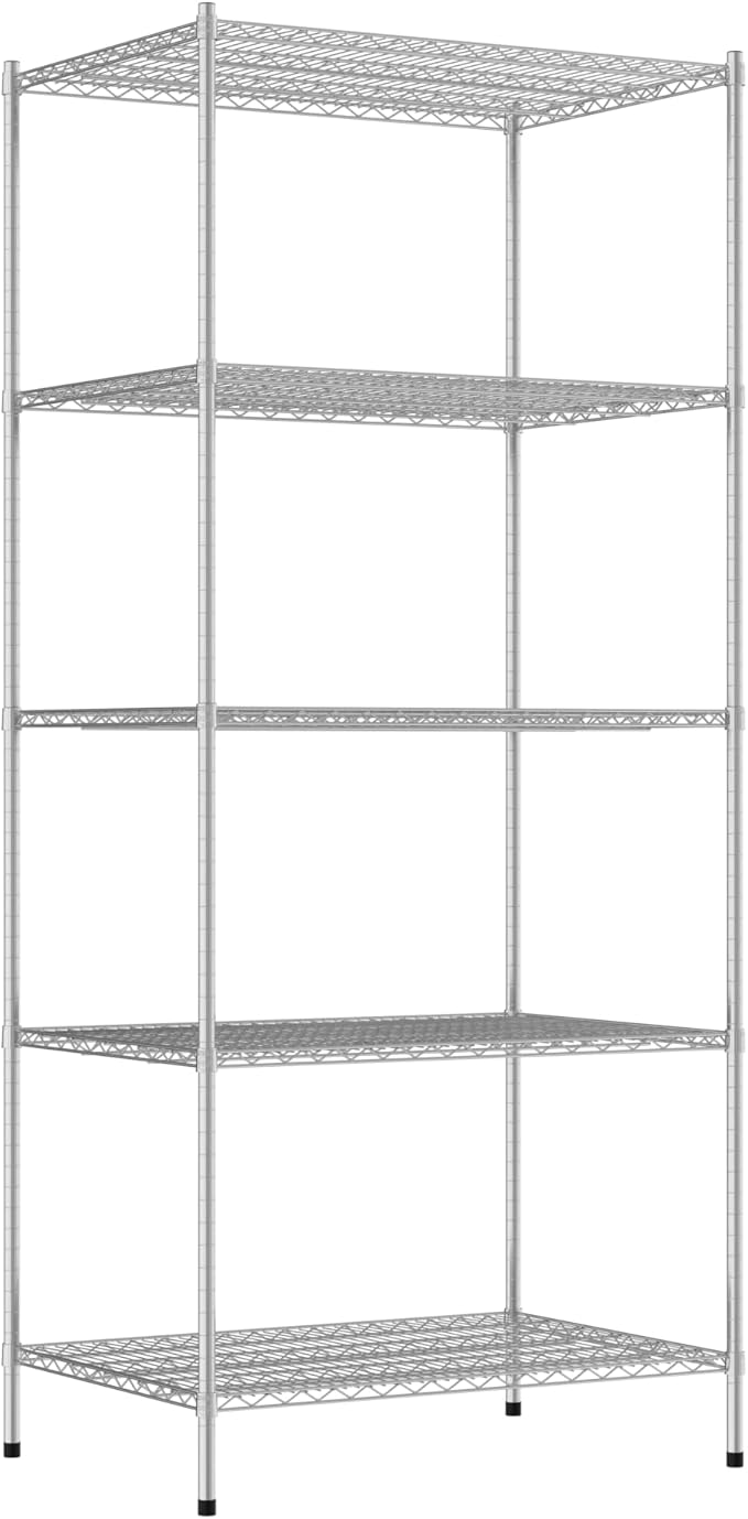 Commercial NSF Listed Chrome Stationary Wire Shelving Kit 30" x 42" x 96", with 5 Shelves Perfect for Warehouse, Walk-in Refrigerator, Freezer, Grocery Store, Restaurant, Dishroom