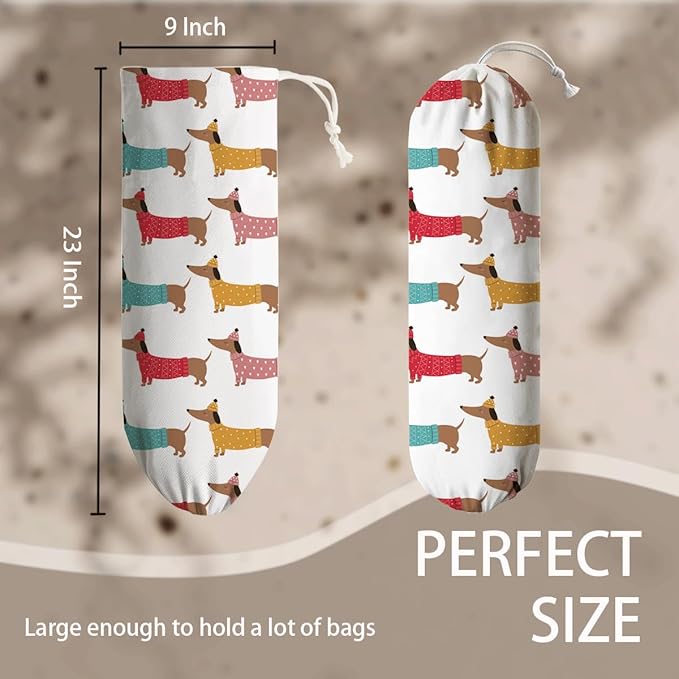 Cute Dogs Plastic Bag Holder, Reusable Shopping Bags Storage Dispenser, Lovely Dog Fabric Garbage Trash Bag Dispenser for Home Kitchen Pantry Cabinet, Wall Mount, Women Gifts