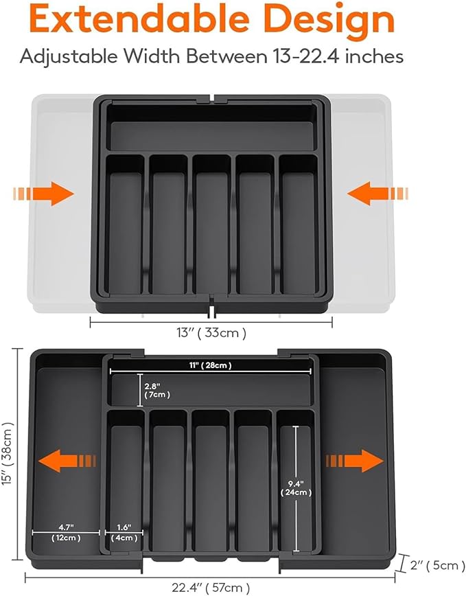 1Pcs Large Expandable Silverware Organizer - BPA Free Plastic Adjustable Utensil Tray, Large Utensil/Kitchen Drawer Cutlery Holder for Forks, Knives, Spoons & Flatware, Multipurpose Storage