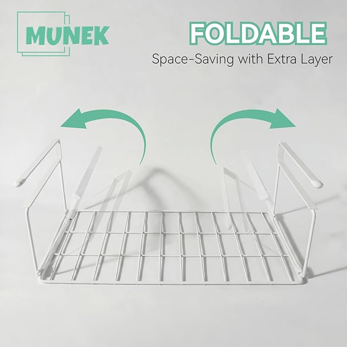 MUNEK Under Shelf Basket Storage 2 Pack White Space-Saving with Extra Layer Lightweight & Quick to Install Non-Slip16.1"D x 8.46"W