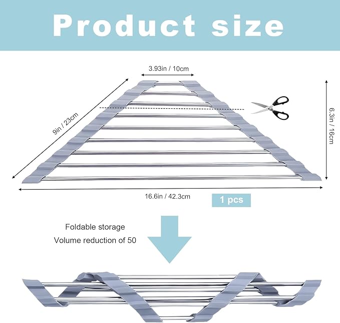 Triangle Dish Drying Rack, Sink Caddy for Top of Sink Rack, Stainless Steel Roll-Up Over The Sink Drainer, Foldable Sponge Holder for Kitchen Sink Organizer, Non-Slip Silicone, Space-Saving
