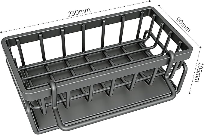 Carbon steelSink Caddy with Drip Tray, Kitchen Sink Sponge Holder Organizer for Sponges, Brushes, Soap, Compact Countertop Design
