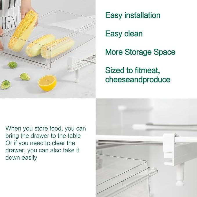 BIINONE Fridge Organizer Drawer, Clear Plastic Fridge Organizer Bins