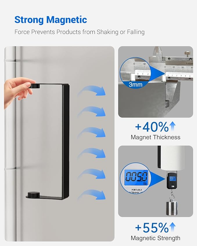 Magnetic Paper Towel Holder for Fridge, No Drilling, Strong Magnet, Stainless Steel, Paper Towel Holder Magnetic for Refrigerator, Rv, Grill, Kitchen Decor and Accessories, Black