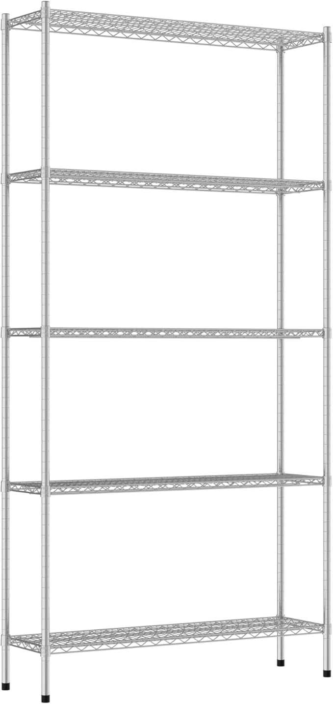 Commercial NSF Listed Chrome Stationary Wire Shelving Kit 14" x 48" x 96", with 5 Shelves Perfect for Warehouse, Walk-in Refrigerator, Freezer, Grocery Store, Restaurant, Dishroom