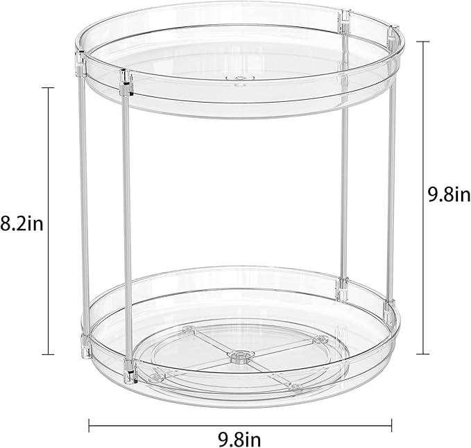 2 Tier Lazy Susan Organizer, 9.8 Inch Lazy Susan Turntable for Cabinet, Refrigerator Organizer for Cabinet, Kitchen, Pantry, Countertop, Bathroom, Vanity