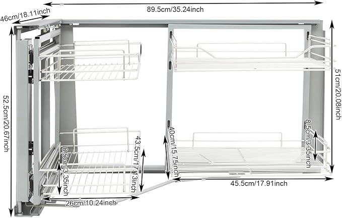 Gdrasuya10 Stainless Steel Blind Corner Cabinet Pull Out Organizer, 2 Tier Corner Pull Out Cabinet Steel Slide Out Organizer Kitchen Deep Cabinet Storage Organizer Shelf for 16" Left Opening Door