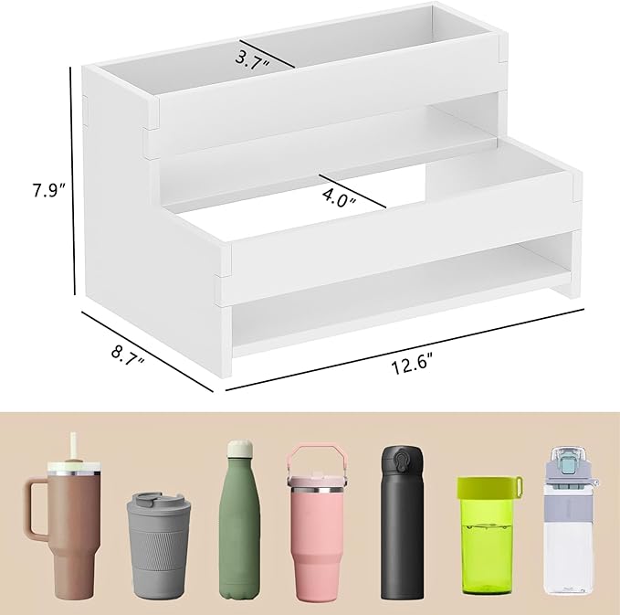 Water Bottle Organizer, 2-Tier 12.6”W Tumbler Holder, Pantry Kitchen Storage Rack for Wine Bottles Countertop Cabinet