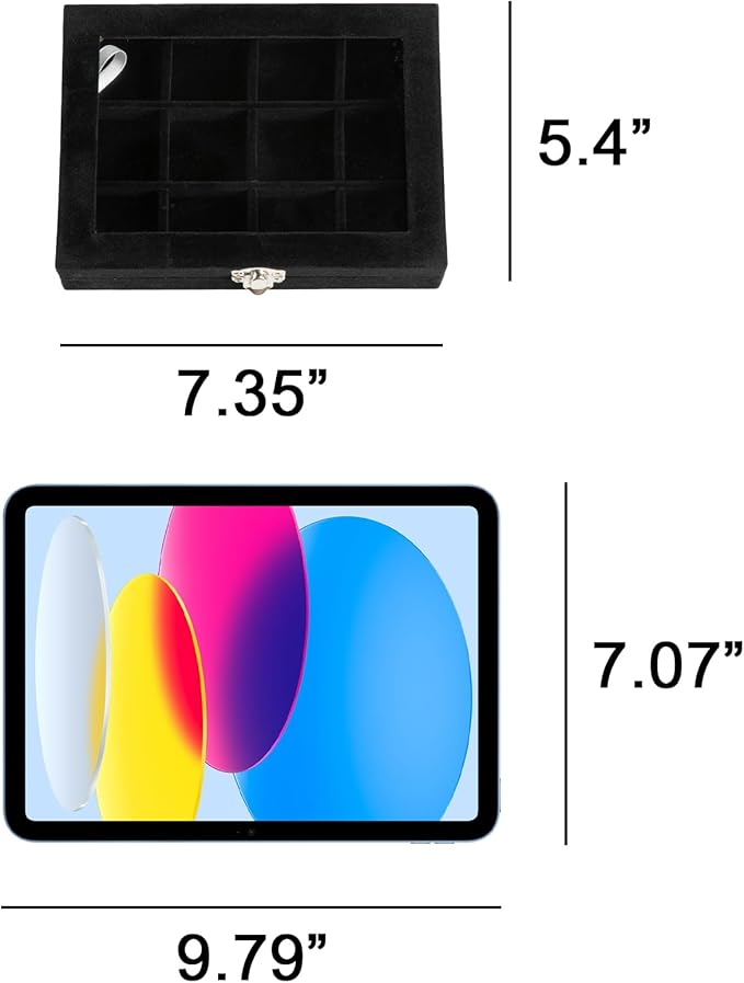 Frebeauty Jewelry Organizer Tray with Clear Lid 12 Grid Velvet Drawer Insert Jewelry Box with Transparent lid Jewelry Display Case Store Showcase Jewelry Box Gift for Women(White,12 Grid)