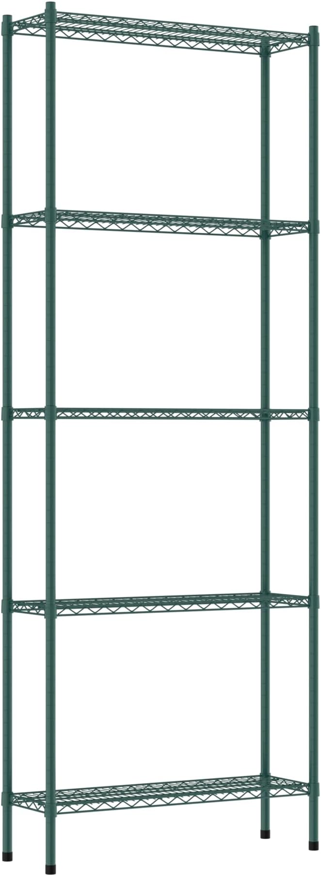Commercial NSF Listed Green Epoxy Stationary Wire Shelving Kit 12" x 36" x 96", with 5 Shelves Perfect for Warehouse, Walk-in Refrigerator, Freezer, Grocery Store, Restaurant, Dishroom