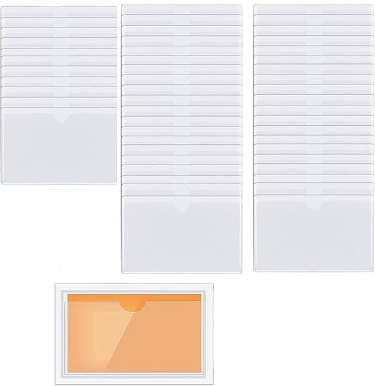 50pcs Self-Adhesive Business Card Protecror,Waterproof Clear Adhesive Label Pockets,Transparent Label Holder with White Card for Cabinet,Storage Bin,Supermarket,Bookself,Mailbox,Tag,Drawers