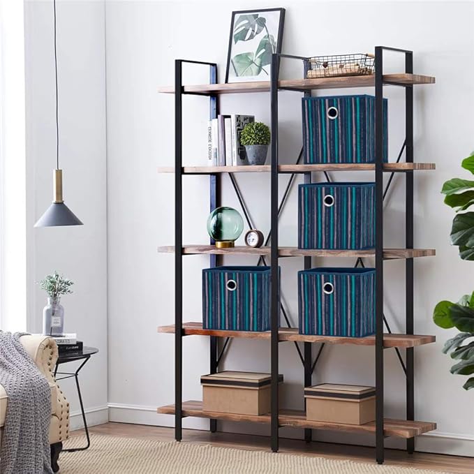 Fabric Storage Cubes Bins Blue Teal Printed Vertical Stripe Cubicle Bins 11x11x11 In Foldable Storage Cube Boxes Storage Baskets Inserts Cube Drawer for Organizers Storage QY-SC17-6