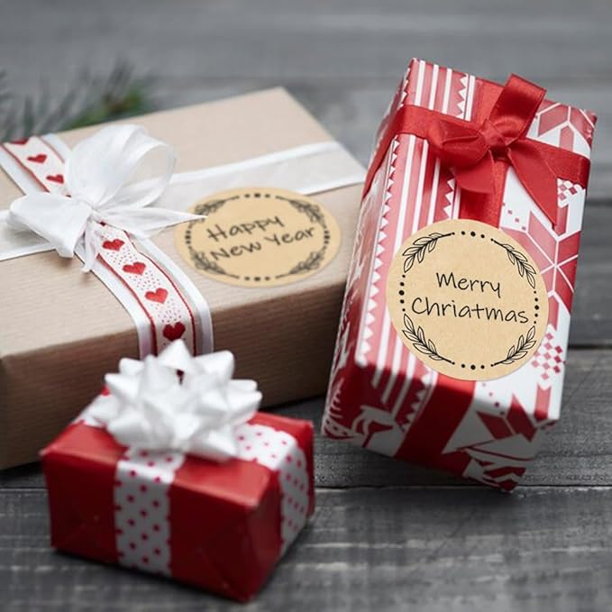 2" Canning Labels for Jars & Lids, 500 Labels per Roll, 4 Different Wreath Designs, Round Kraft Christmas Mason Jar Stickers, Food Labels Pantry Labels, Mason Jar Labels Spice Labels Bottle Labels
