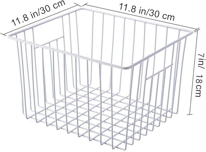 iPEGTOP Deep Refrigerator Freezer Baskets, Large Household Wire Storage Basket Bins Organizer with Handles for Kitchen, Pantry, Freezer, Cabinet, Closets, Pearl White, Set of 2