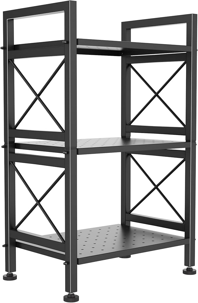 GIOTORENT 3-Tier Industrial Metal Bookcase, Narrow Bookshelf for Bedroom & Living Room - Tall Storage Shelf for Books Movies CDs, 16.8" W x 12.8" D x 30.8" H, Black