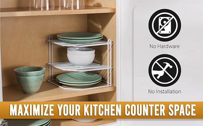 YBM HOME 3-Tier Corner Shelf Counter and Cabinet Organizer, White, Pack of 6